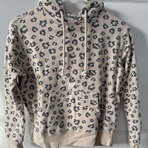 Full Tilt Leopard Print Hoodie - Cream and Gray